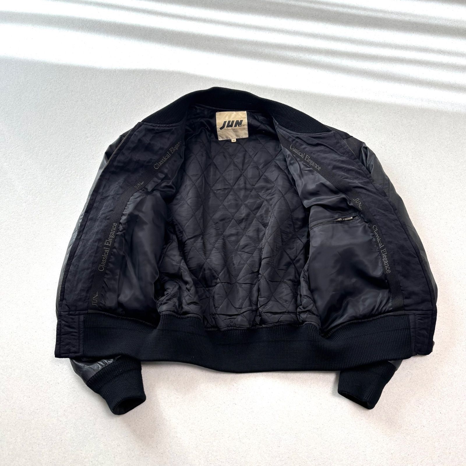 jun men leather bomber jacket black M ジュンメン レザー ナイロン 