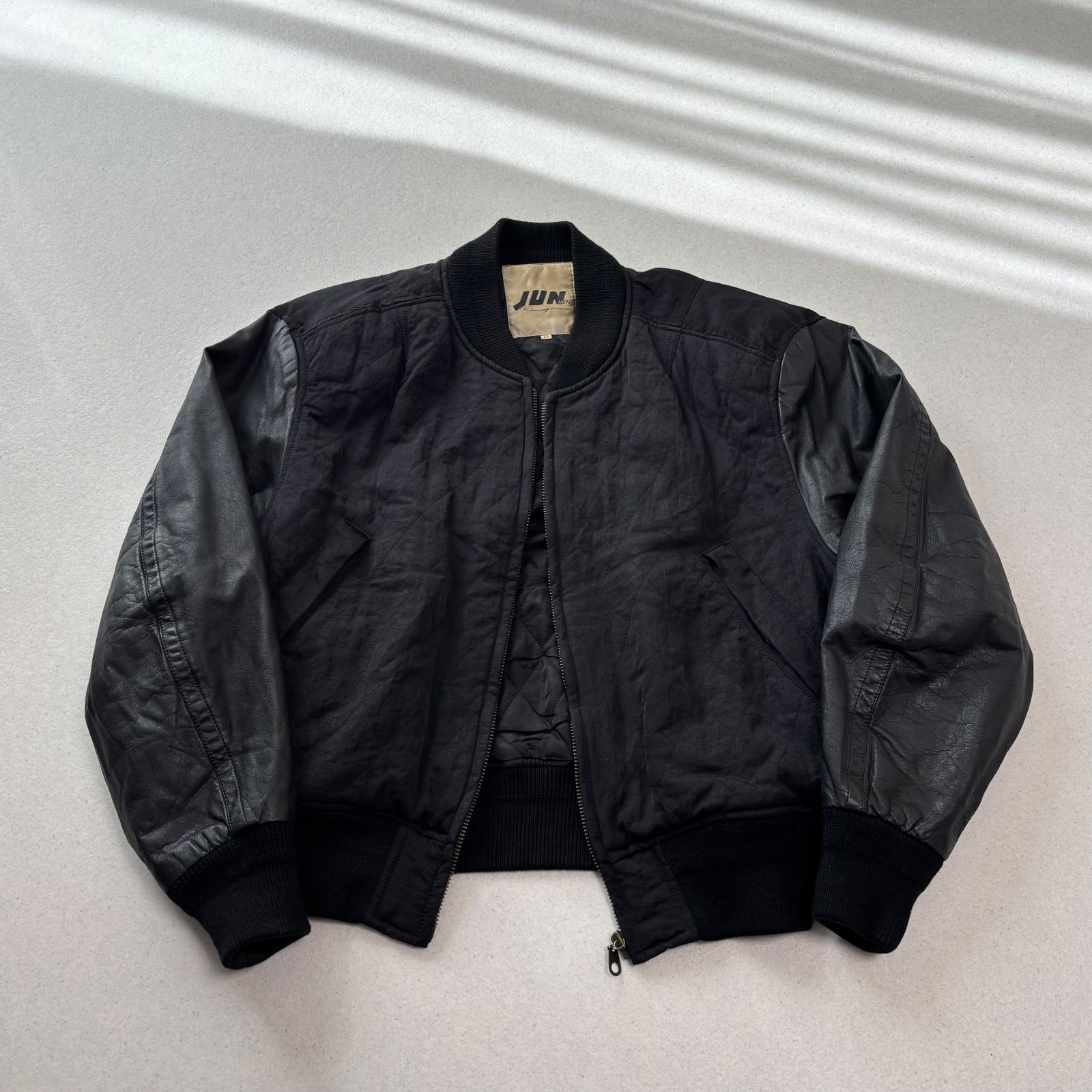 jun men leather bomber jacket black M ジュンメン レザー ナイロン