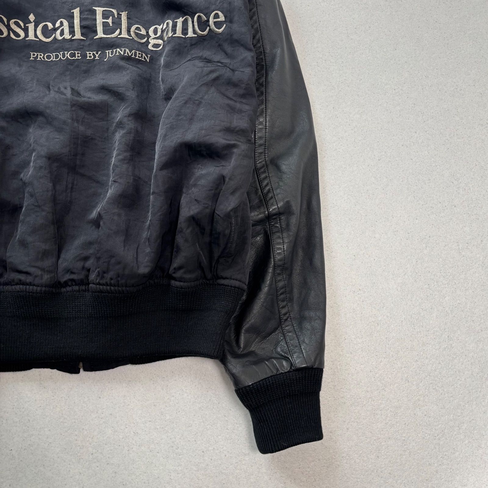 jun men leather bomber jacket black M ジュンメン レザー ナイロン 