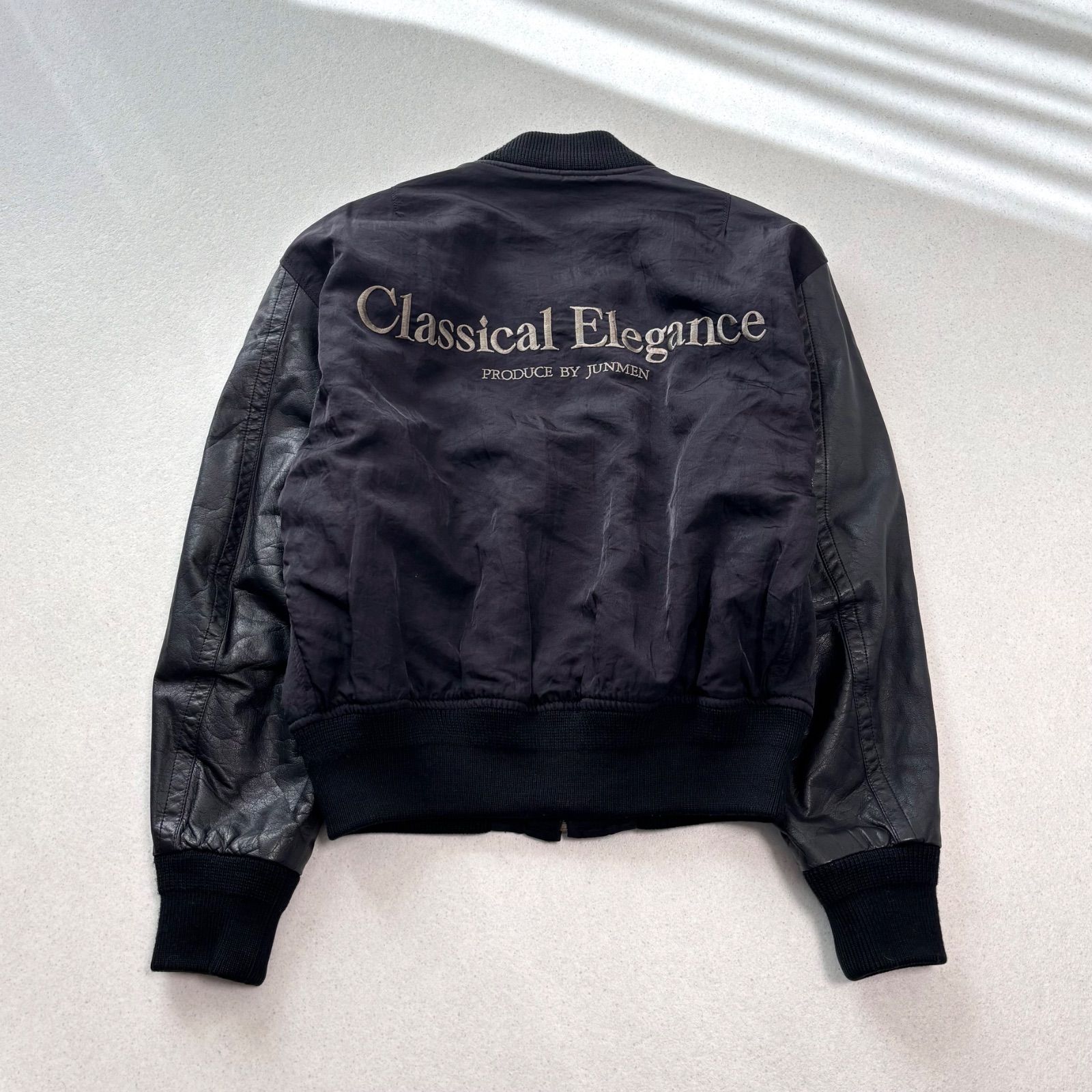 jun men leather bomber jacket black M ジュンメン レザー ナイロン