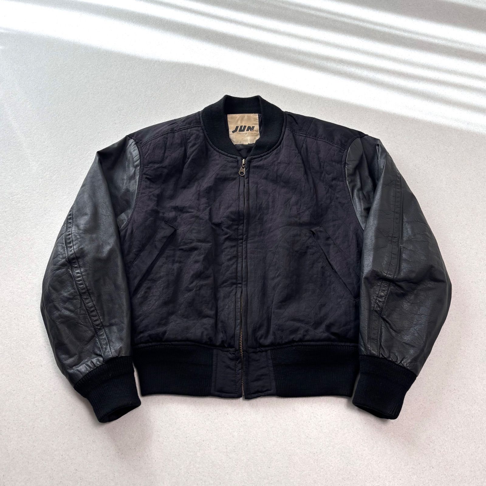 jun men leather bomber jacket black M ジュンメン レザー ナイロン