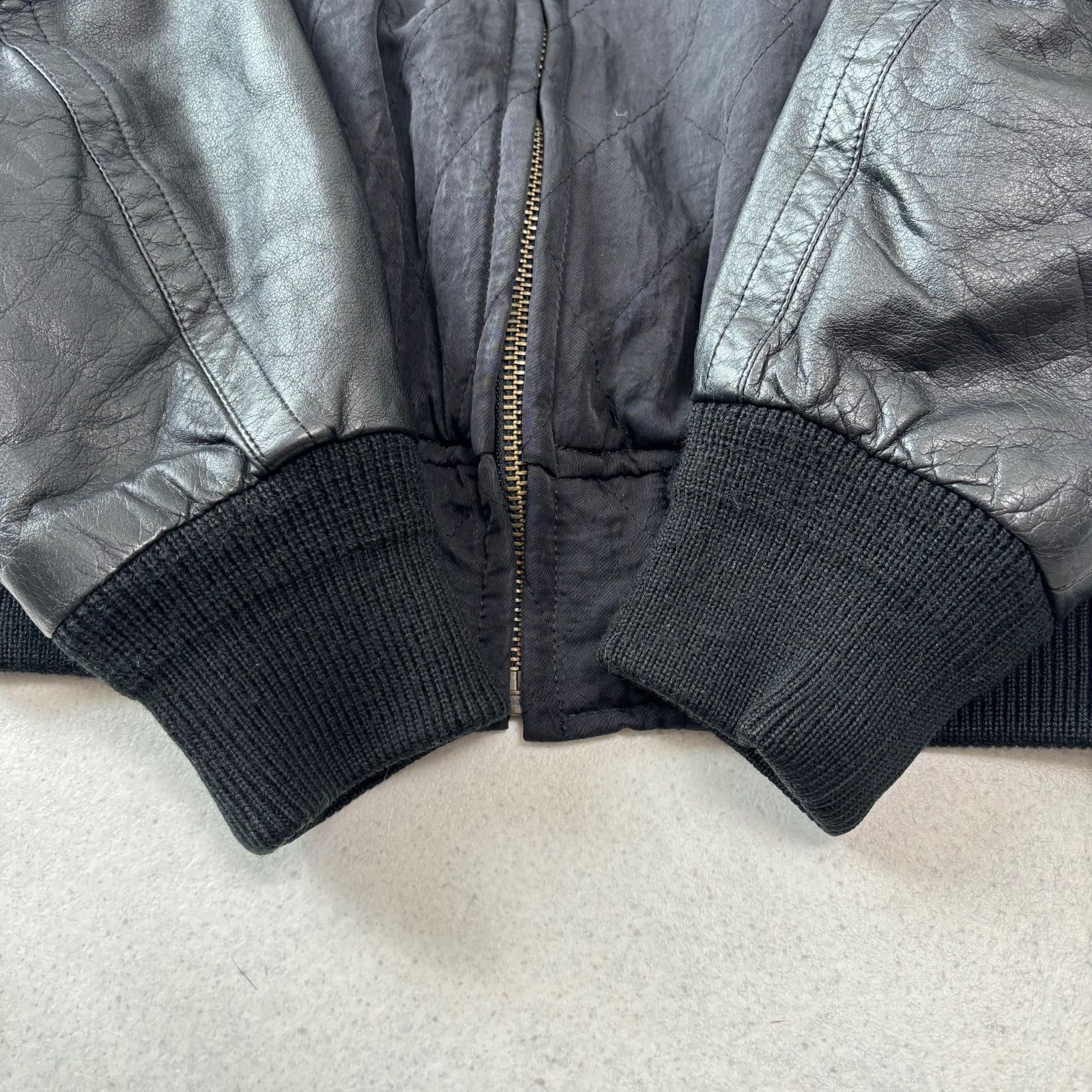 jun men leather bomber jacket black M ジュンメン レザー ナイロン 