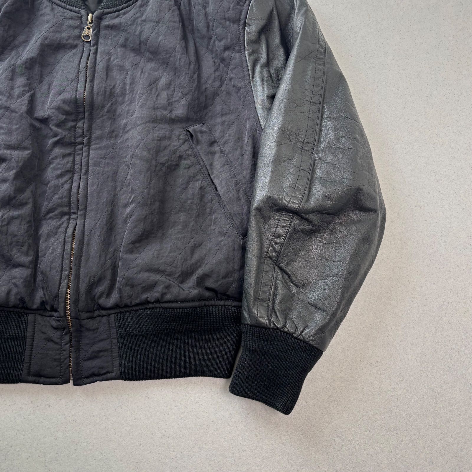 jun men leather bomber jacket black M ジュンメン レザー ナイロン 