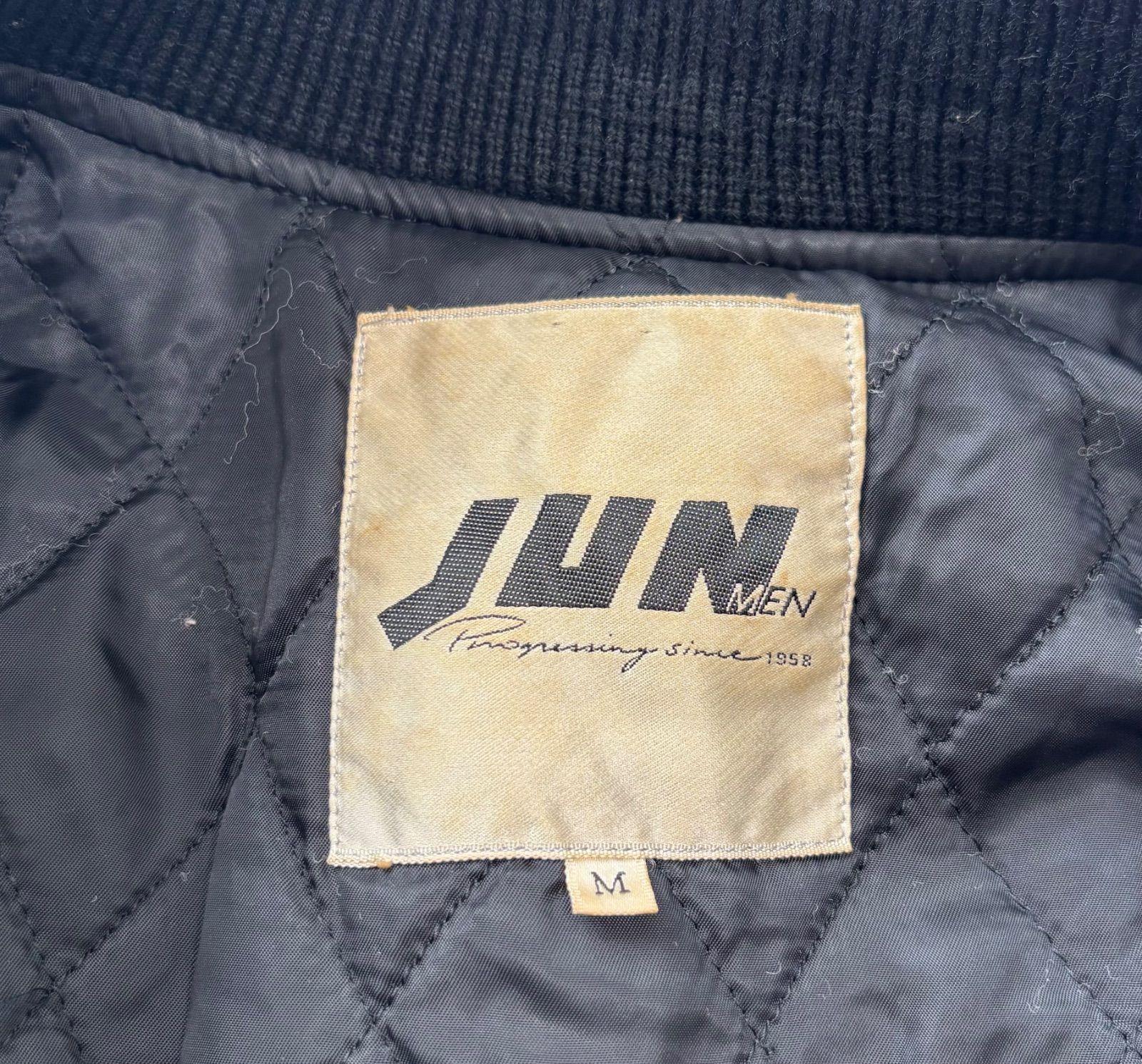 JUN MEN 70s 80s 刺繍ボンバージャケット　アーカイブ　ヴィンテージ jun men leather bomber jacket black M ジュンメン レザー ナイロン