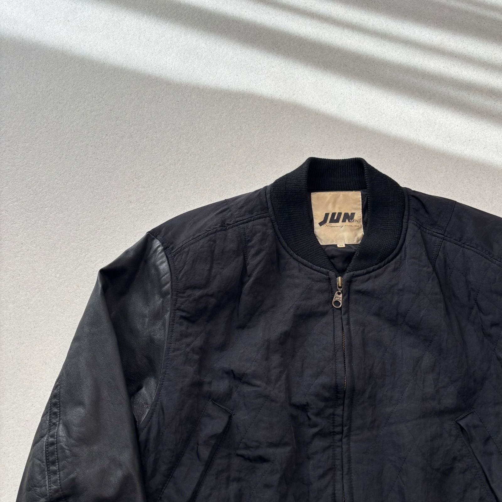 JUN MEN 70s 80s 刺繍ボンバージャケット　アーカイブ　ヴィンテージ jun men leather bomber jacket black M ジュンメン レザー ナイロン