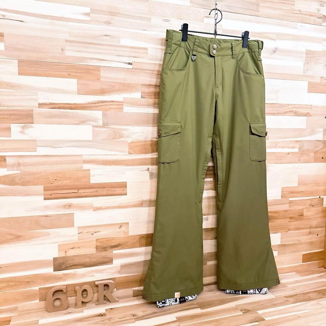 ロキシー スノボ ウェア カーゴ パンツ 中綿入り ゆるダボ M カーキ×白 スノーボード ズボン 防寒 パウダーガード