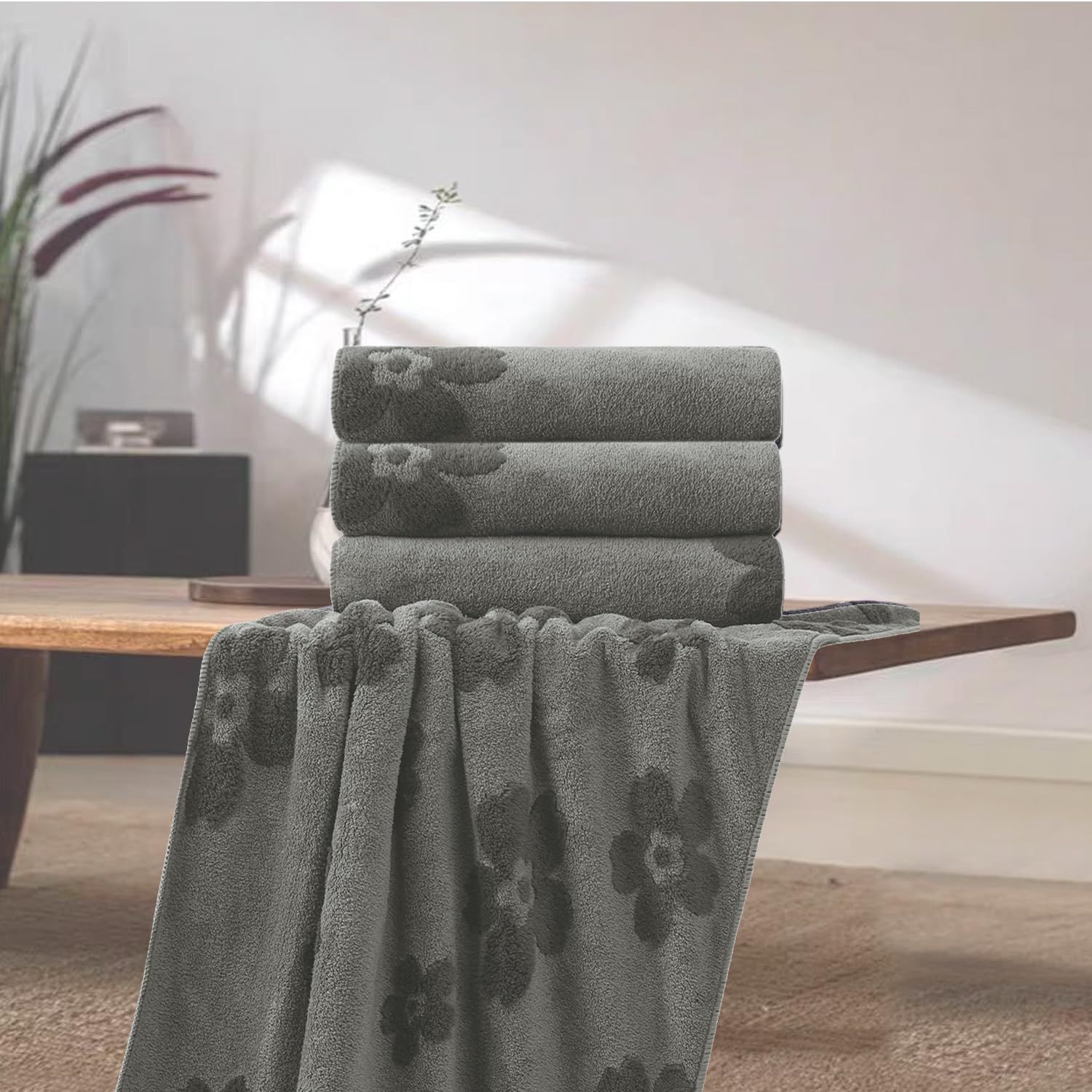 新品 Lattefineバスタオル約60x120cm 4枚セット ジャカード マイクロ