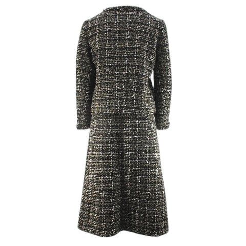 ダーマ dama collection ツイード セットアップ スカートスーツ 9R 茶系 ダークブラウン フリンジ ラメ 裏地