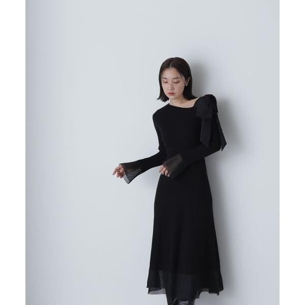  ナチュラルビューティーベーシック カジュアルドレス ショルダーリボンニットワンピース レディース グレー その他 フェイスケア