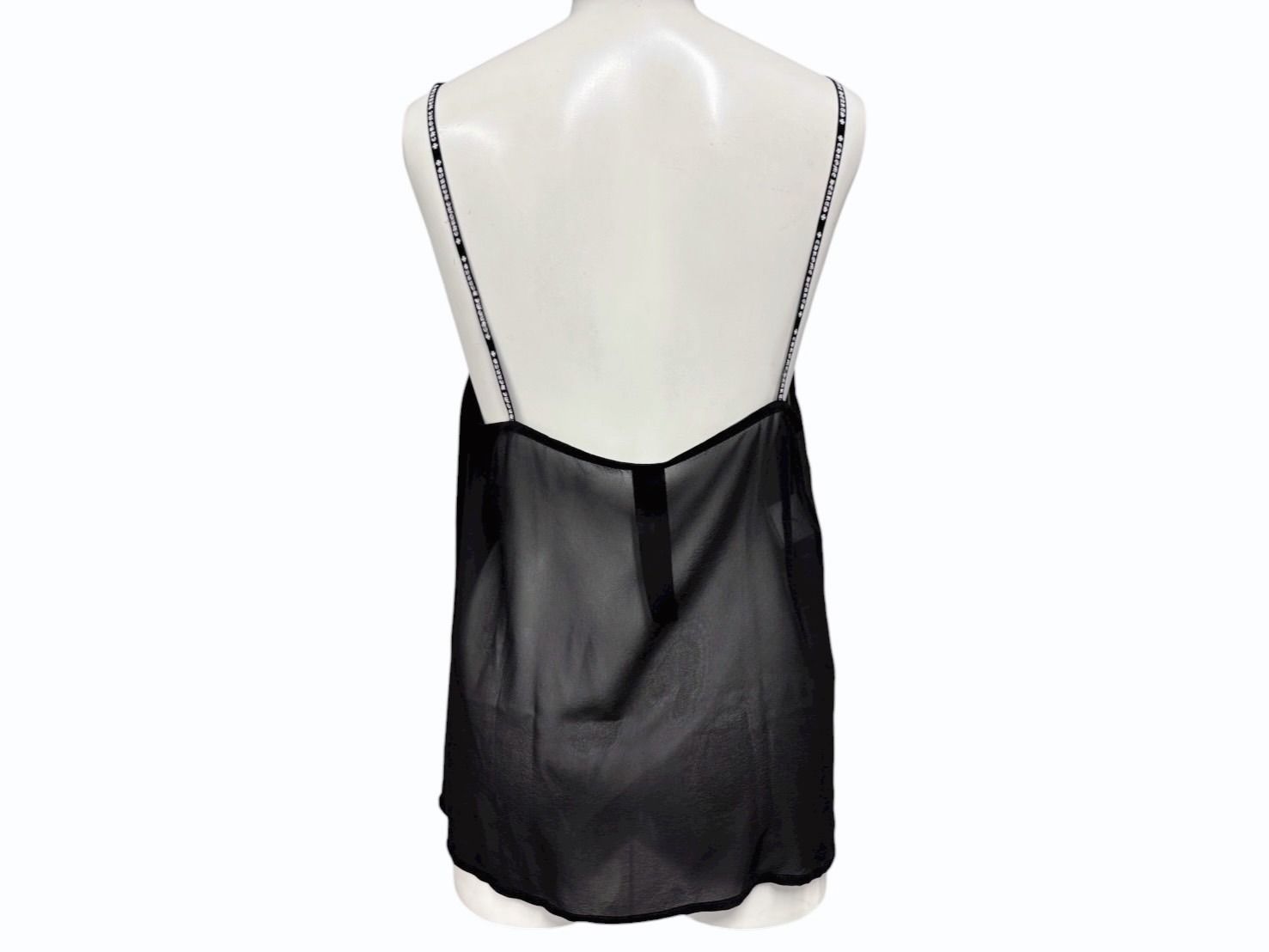 CHROME HEARTS クロムハーツ SHIRT W A LA MODE シルクキャミソール サイズM ブラック シルバー925 ロゴストラップ 4b008718