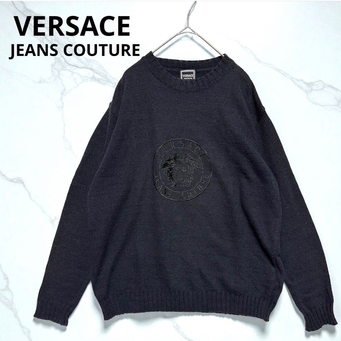 【美品】VERSACE ヴェルサーチ　メデューサ刺繍　黒　セーター　Sサイズ 美品】VERSACE ヴェルサーチ メデューサ刺繍 黒 セーター Sサイズ