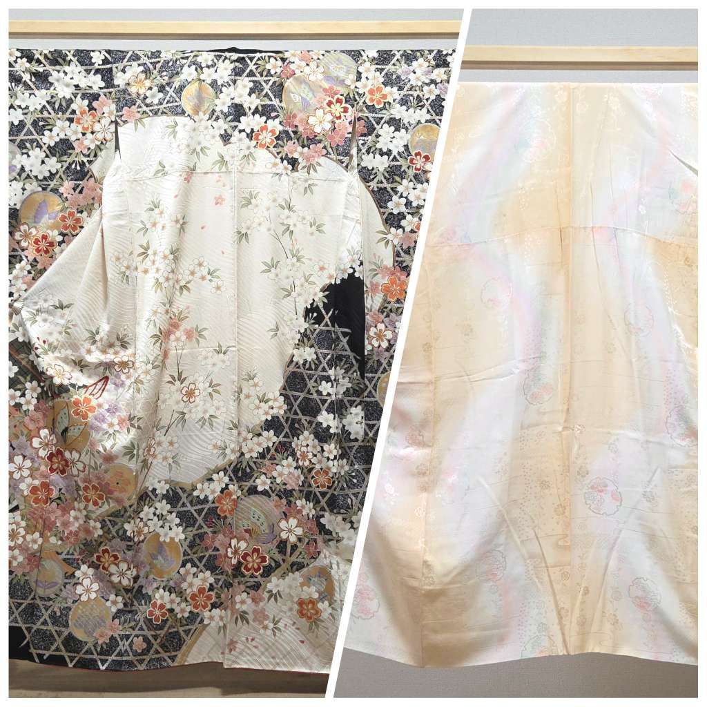 A5◆着物くつろぎ 宝尽し模様 金駒刺繍 金彩 白 袷 正絹 振袖 成人式 着物 A5◇着物くつろぎ 花車模様 金駒刺繍 金彩 白 袷 正絹 成人式 振袖