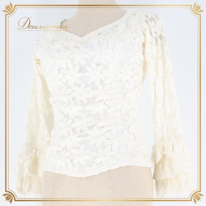 フラメンコ 衣装 ソニアジョーンズ SONIA JOHNES トップス ブラウス 白 花 レース かわいい ボランテ フリル ダンス パーティ 発表会 ホワイト系 トップス 花モチーフ レディース スタイリッシュ おしゃれ 衣装ブラウスサイズ