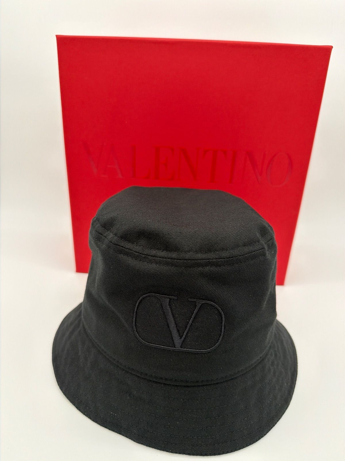 VALENTINO 黒 バケットハット Vロゴ刺繍 保存袋 き サイズ59 メンズ レディース