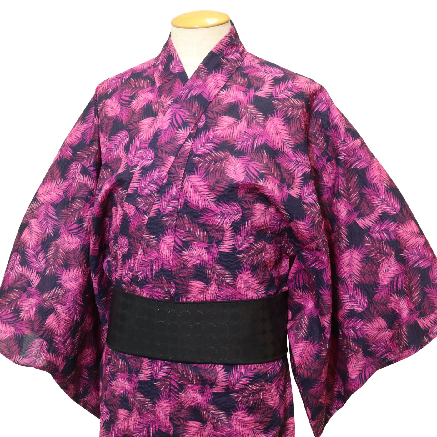 超軽量 メンズ浴衣 リーフ 赤紫 新素材-ミラクルウェーブ使用 ゆめこもん特製