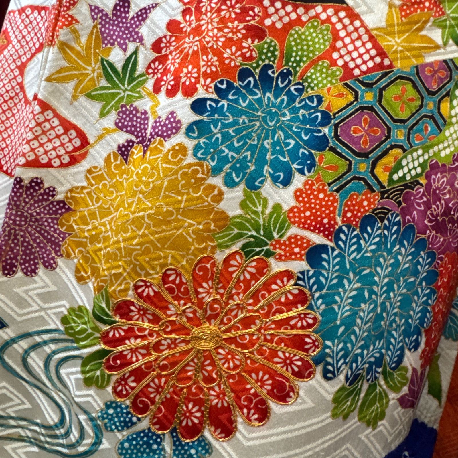 振袖フルセット・鹿の子絞り・菊・牡丹・金駒刺繍・正絹FS489 - メルカリ