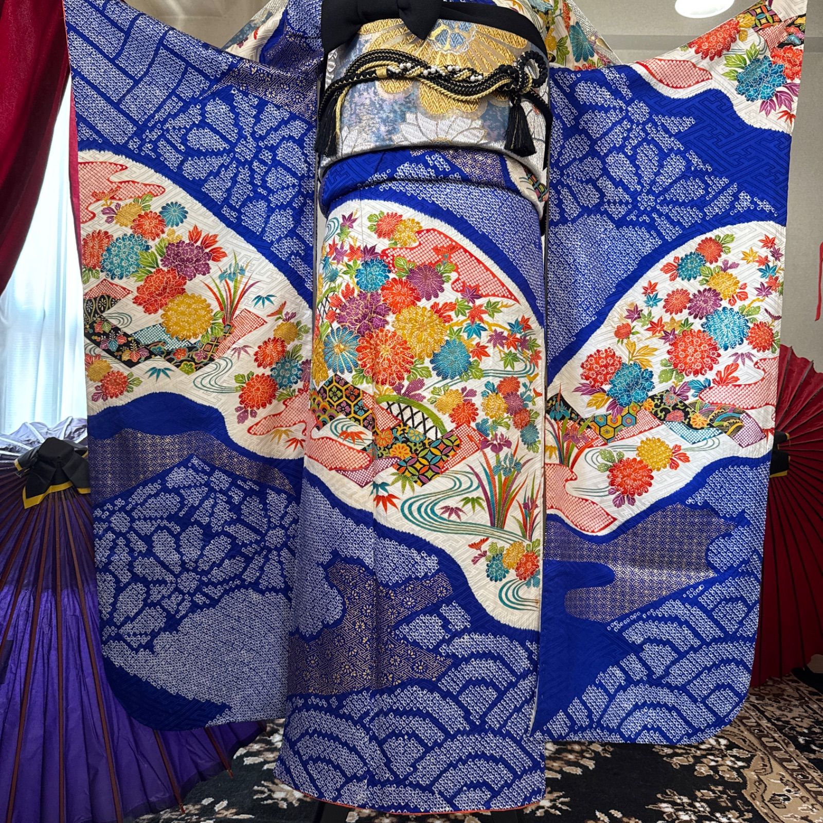 振袖フルセット・鹿の子絞り・菊・牡丹・金駒刺繍・正絹FS489 - メルカリ