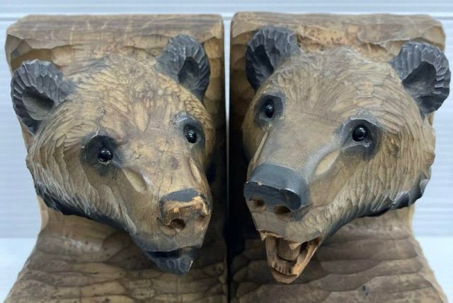 木彫り　熊　ブックエンド　2点　まとめ売り　彫刻　北海道　アイヌ　レア　希少 木彫り 熊 ブックエンド 2点 まとめ売り 彫刻 北海道 アイヌ レア 希少