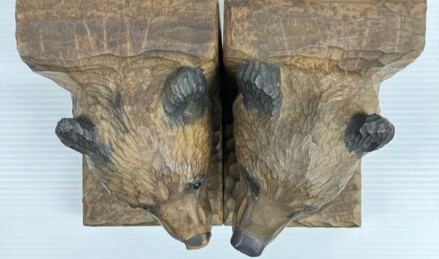 木彫り 熊 ブックエンド 2点 まとめ売り 彫刻 北海道 アイヌ レア 希少