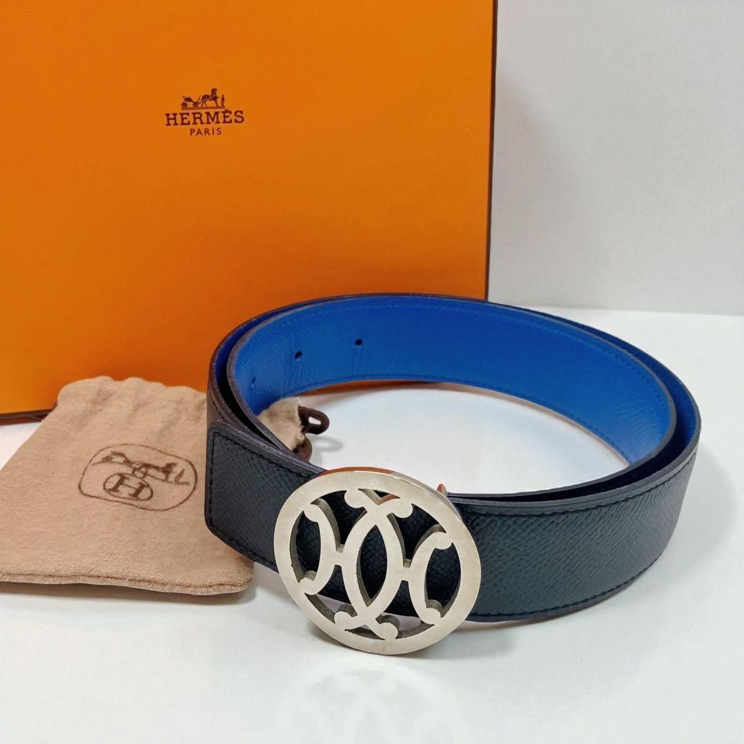 エルメス ダブルH 70 レザー ベルト ブラック