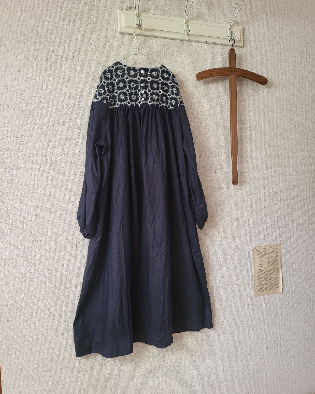  ハンドメイド ミナペルホネンテキスタイル amemoneヨーク切り替えワンピース 長袖 七分袖 その他