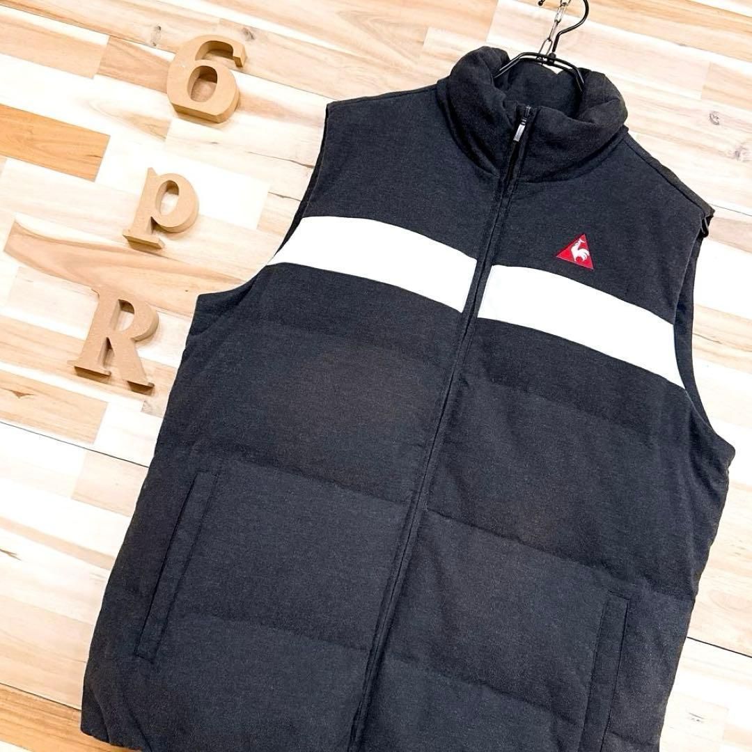 ルコックスポルティフ フェザー ブレンド ダウンベスト ゴルフ LL グレー×白ホワイト キルティング スタンド スポーツ