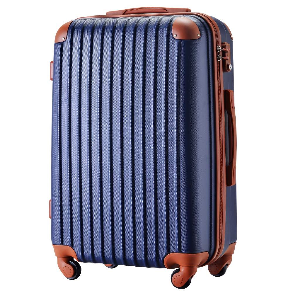 数量 1 3日 suitcase 2日 T8088 小型 TSAロック搭載 トラベルハウス目玉 キャリーバッグ おしゃれ 静音 スーツケース ネイビー×ブラウン スーツケース かわいい Mサイズ 軽量 約 機内持ち込み キャリーケース 62.6L BTM