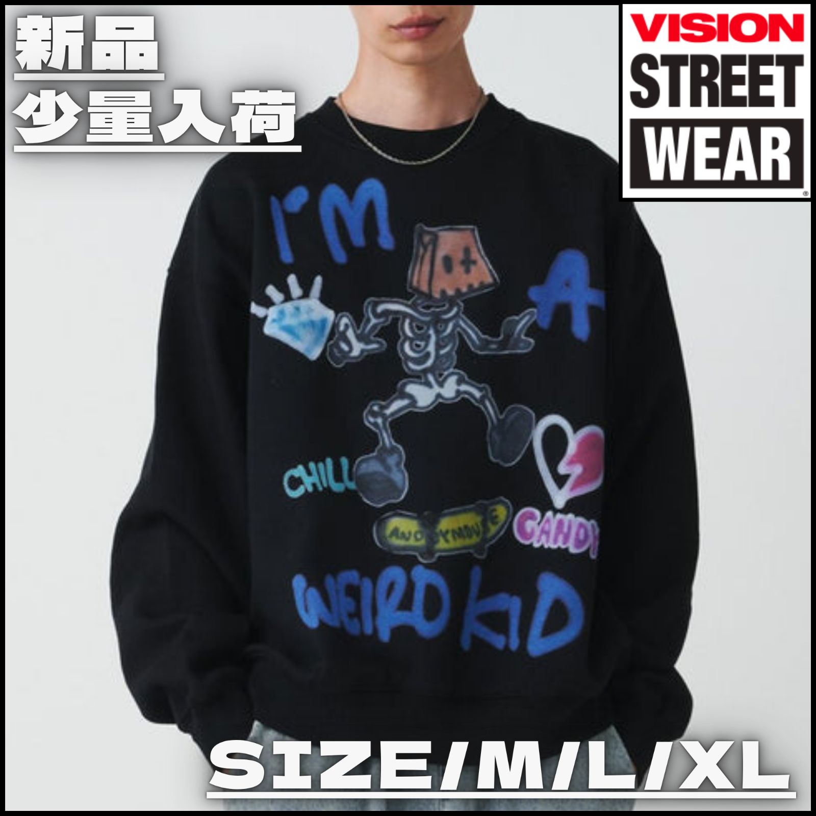 新作】【VISIONSTREETWEAR✖guernika・Skaterトレーナー（ブラック 