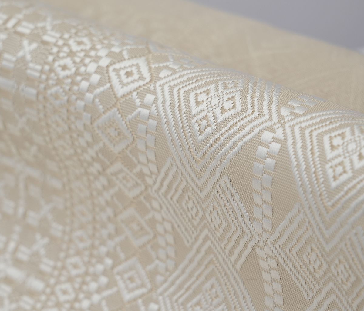  未仕立 博多帯 協和織 全通八寸名古屋帯 菱網代紋 ベージュ 仕立代込み 名古屋帯 帯