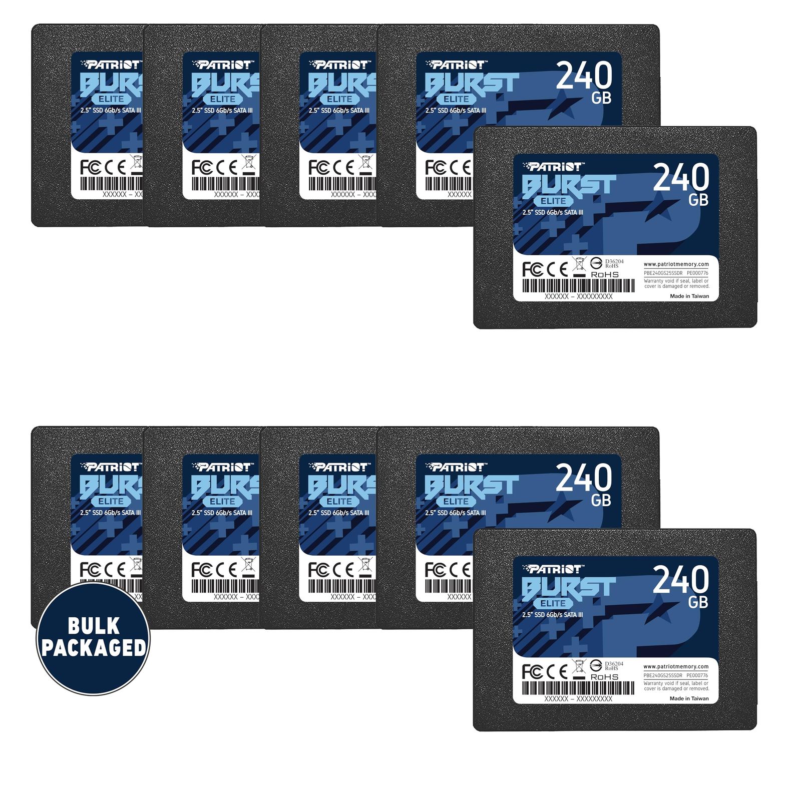Patriot Burst Elite SATA 3 240GB SSD 2.5 10 Pack Non-Retail Bulk Packaged