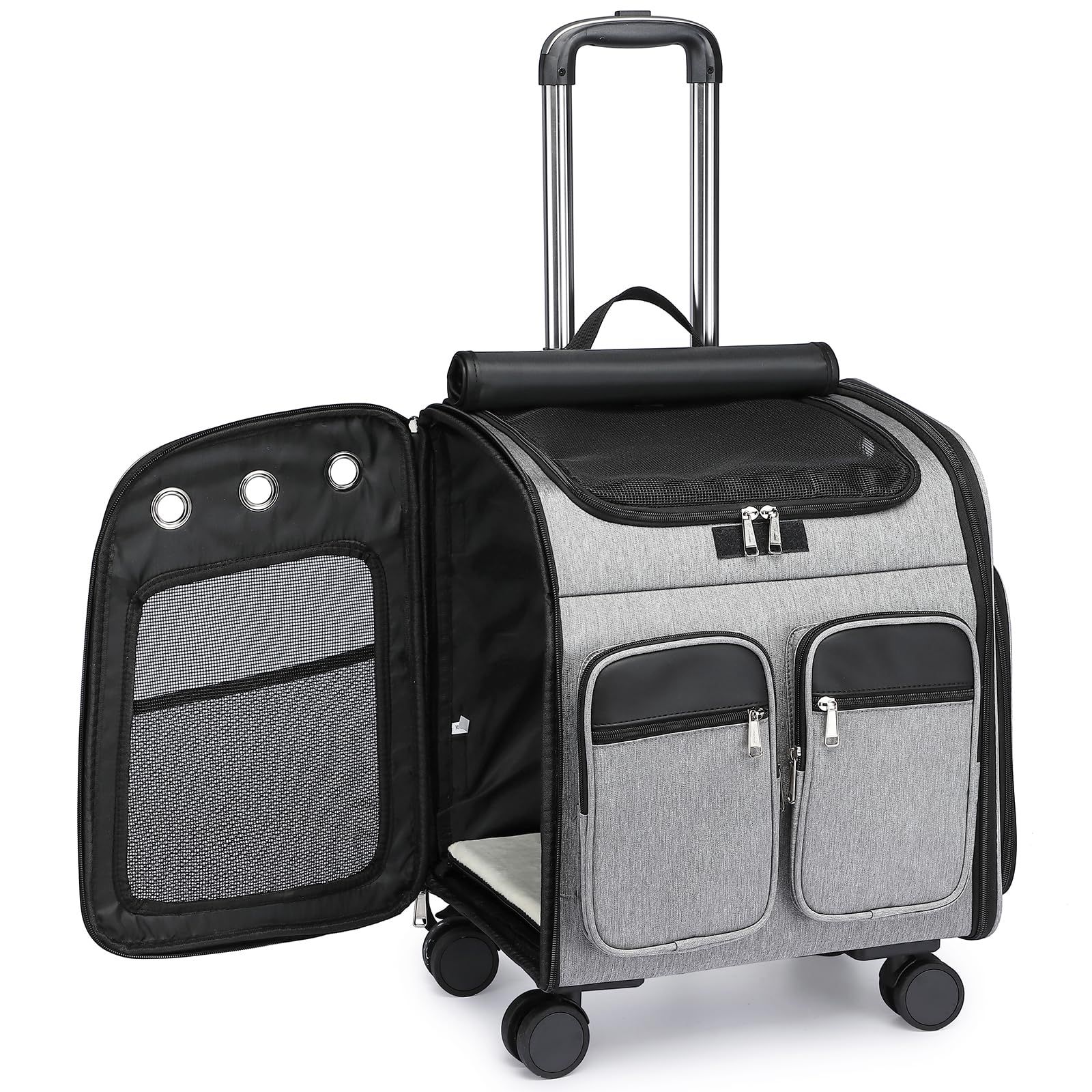 キャスター付き ペットキャリー リュック 4 WAY 設計 通気性メッシュ 軽量 折り畳み 旅行 通院 お散歩に 犬 猫対応 秋のお出かけを快適に