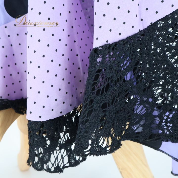 フラメンコ 衣装 巻きスカート スカート 紫 黒 軽い ドット 水玉 レース リボン ブラック系 パープル系 おしゃれ かわいい 軽量 レディース 発表会 イベント 軽やか