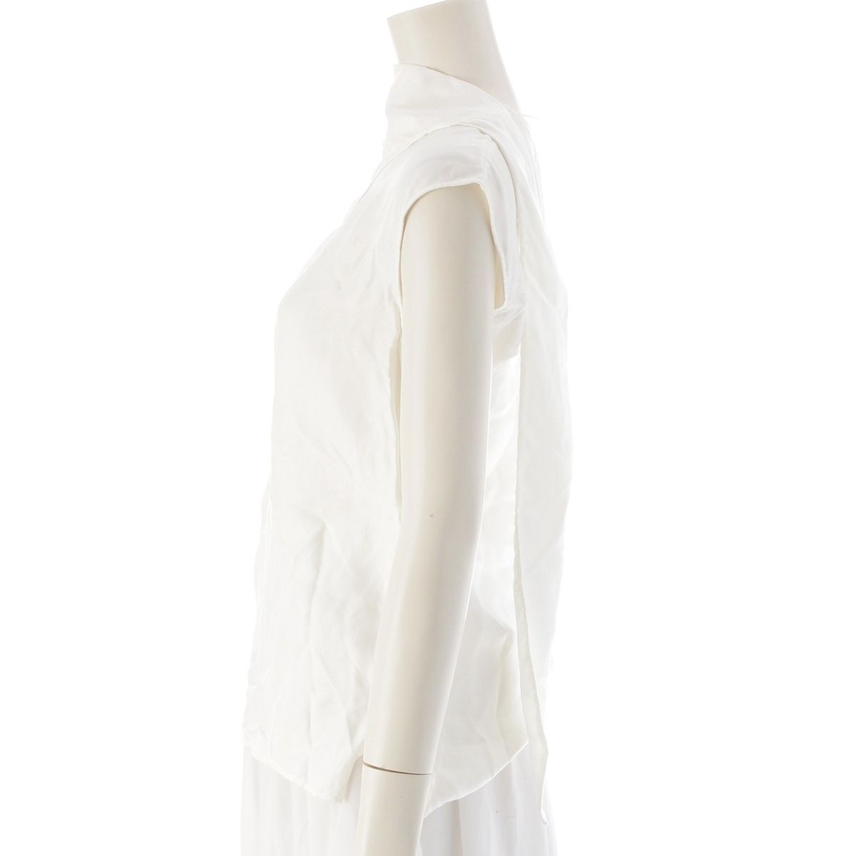 有用な エルメス シルク100 ロゴ刺繍ボウタイ レイヤード ノースリーブ ブラウス トップス 3H0605DG ホワイト 36