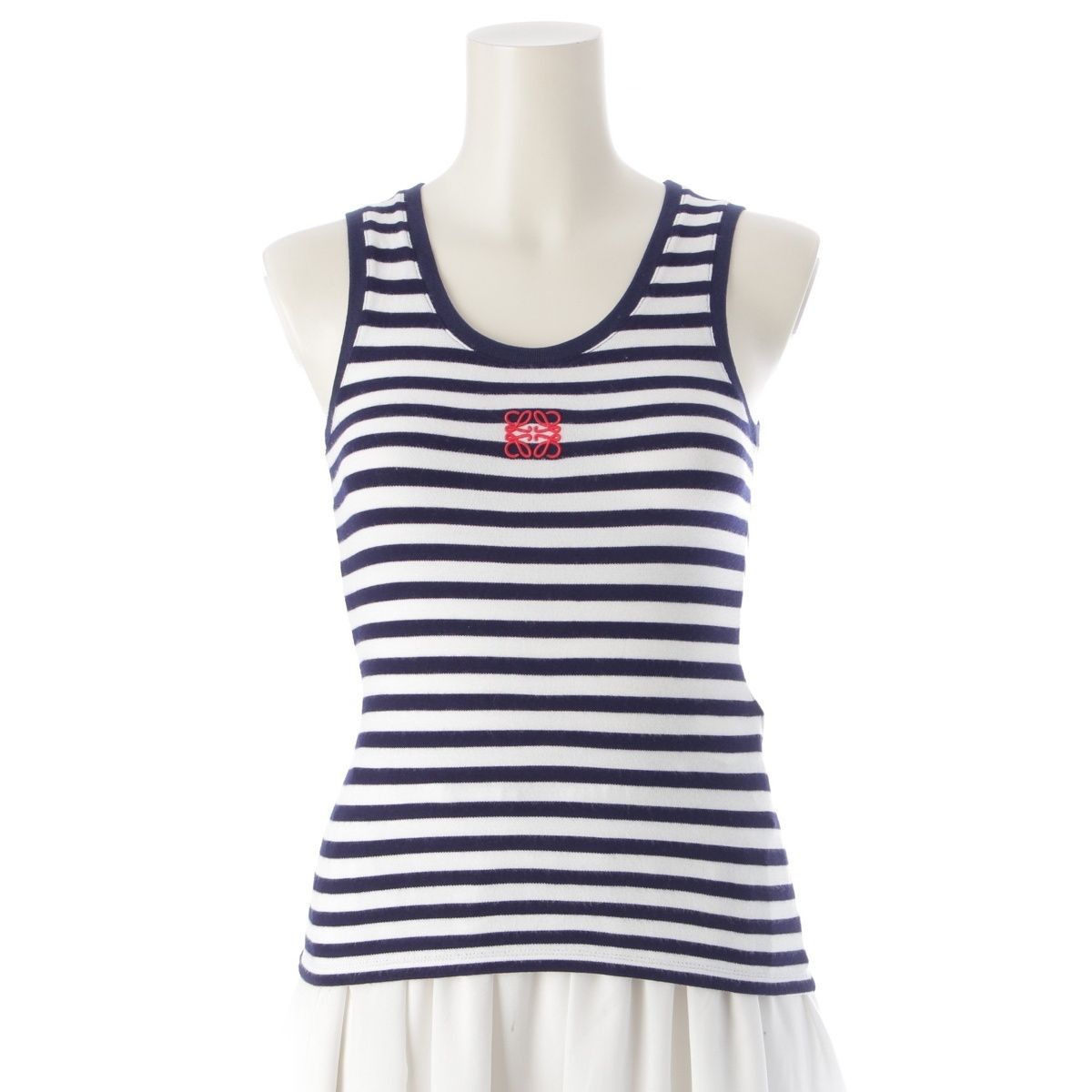 ロエベ レーヨン ポリエステル アナグラム ボーダー タンクトップ トップス S359Y23X89 ネイビー ホワイト XS