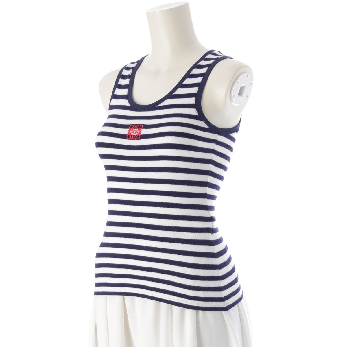 ロエベ レーヨン ポリエステル アナグラム ボーダー タンクトップ トップス S359Y23X89 ネイビー ホワイト XS
