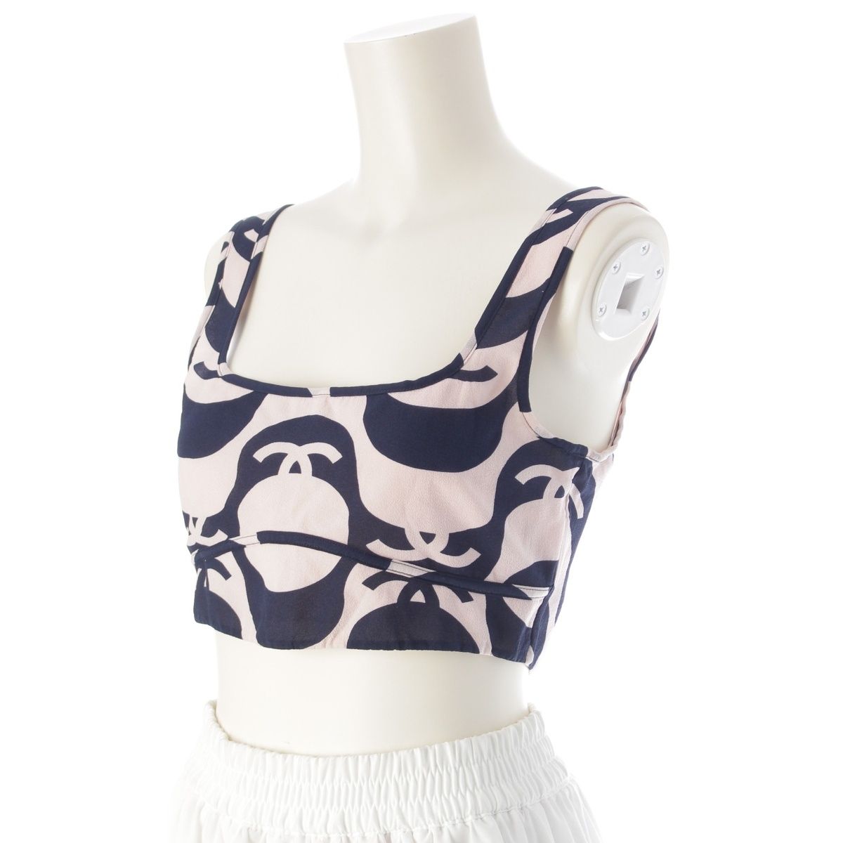 シャネル シルク ココマーク ビスチェ トップス P70218 ピンクベージュ×ネイビー 38