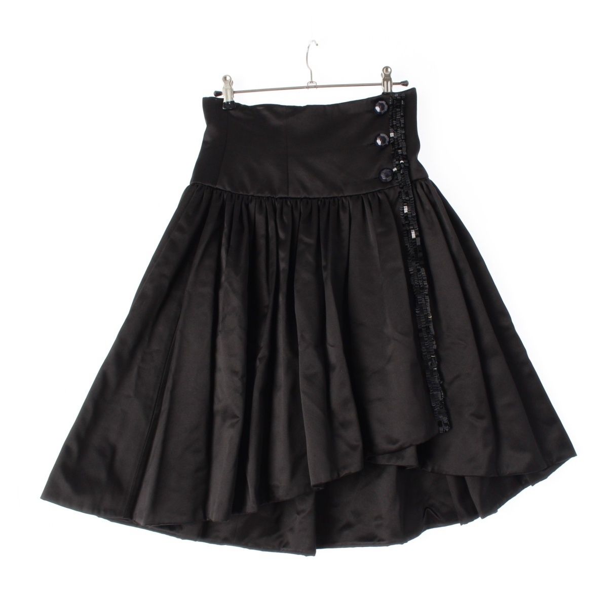 シャネル シルク スパンコールデザイン ココボタン フ スカート ボトムス P64068 ブラック 36