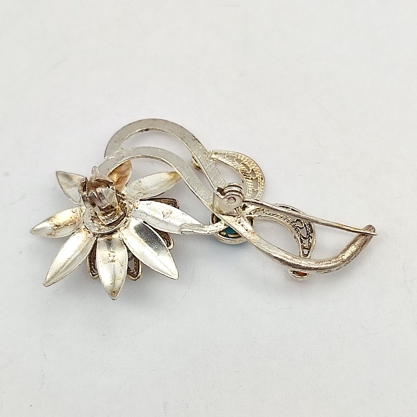 インディアンジュエリー ターコイズデザインブローチ フラワーモチーフ