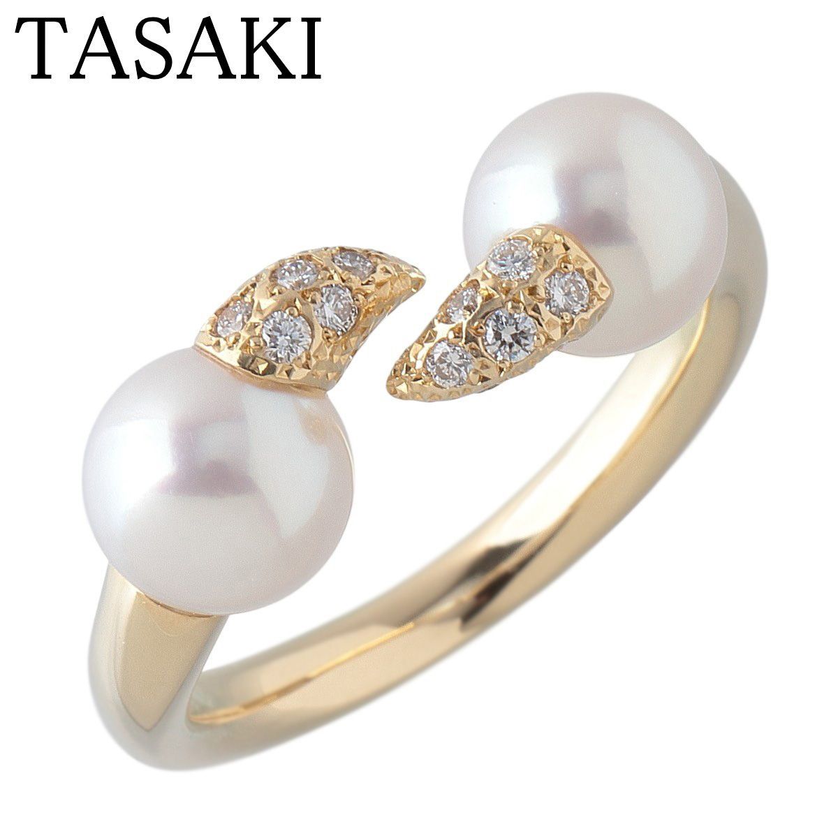 タサキ デインジャー ファング パール ダイヤ リング アコヤパール6.5mm 0.12ct 約9.5号 750YG 仕上げ済 TASAKI 田崎真珠 23683