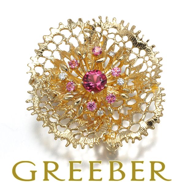 TASAKI タサキ ブローチ兼ペンダントトップ トルマリン サファイア ダイヤ ダイヤモンド 0.04ct フラワー K18YG 179383