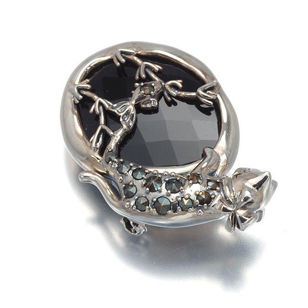 碌山 ロクザン ヴィンテージ オニキス パール シルバーブローチ 925 碌山 ロクザン ブローチ兼ペンダントトップ オニキス マーカサイト 猫