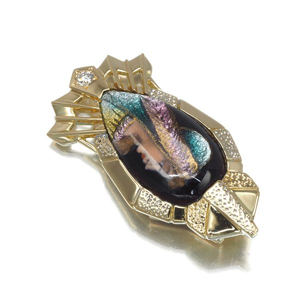 梶光夫 ペンダントトップ ダイヤ ダイヤモンド 0.02 ct エマイユ K 18 YG 鑑別書 178999