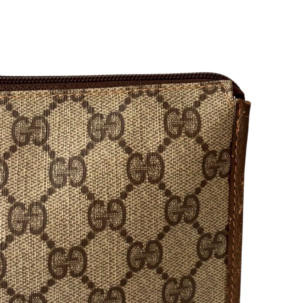 GUCCI グッチ クラッチバック 茶 レザー GGスプリーム キャンバス 