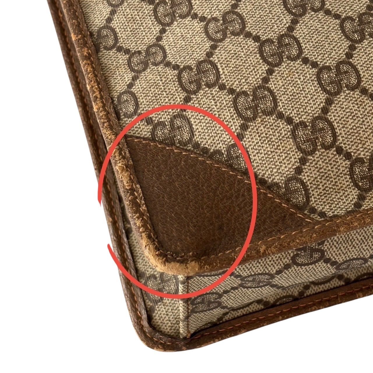 GUCCI グッチ クラッチバック 茶 レザー GGスプリーム キャンバス 