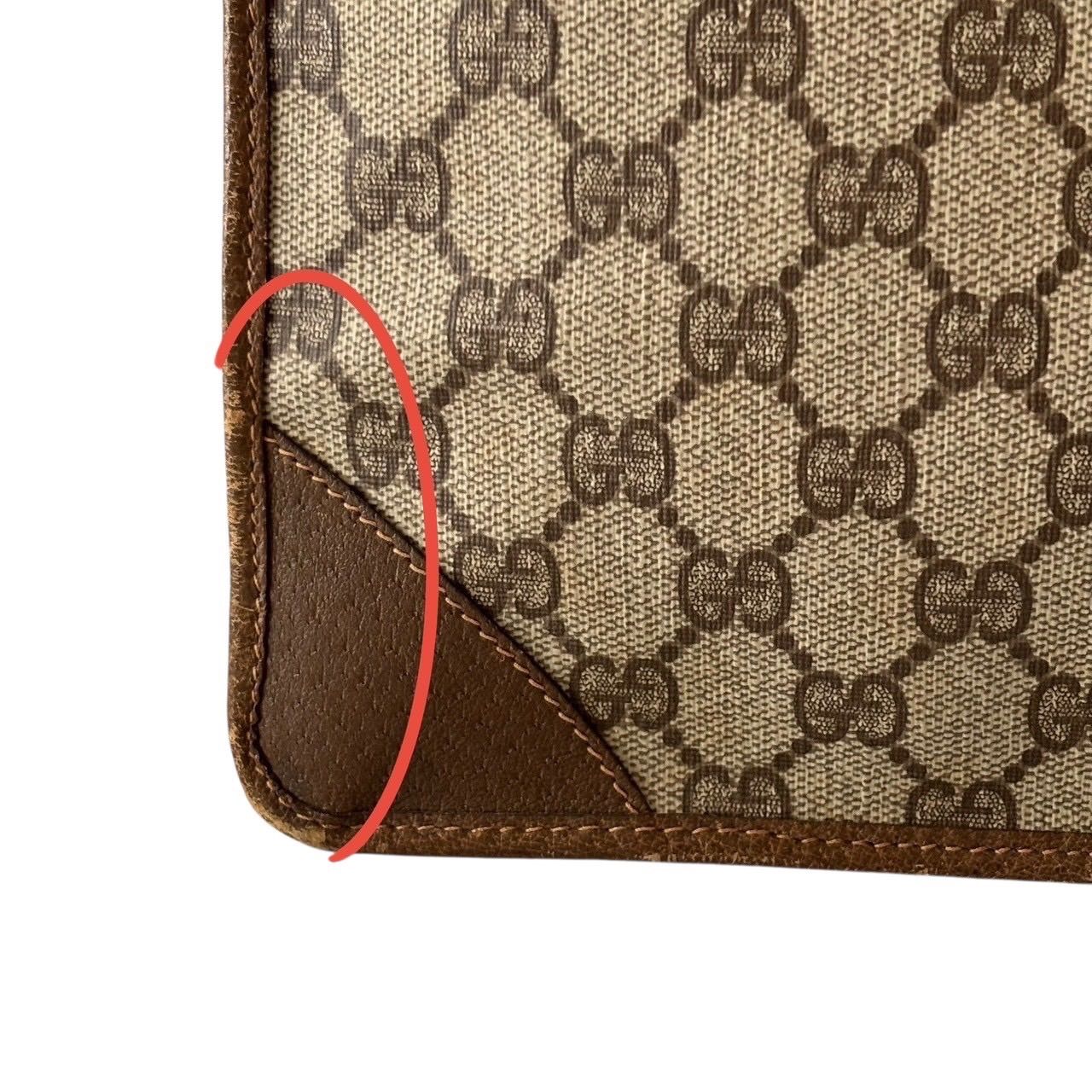 GUCCI グッチ クラッチバック 茶 レザー GGスプリーム キャンバス 