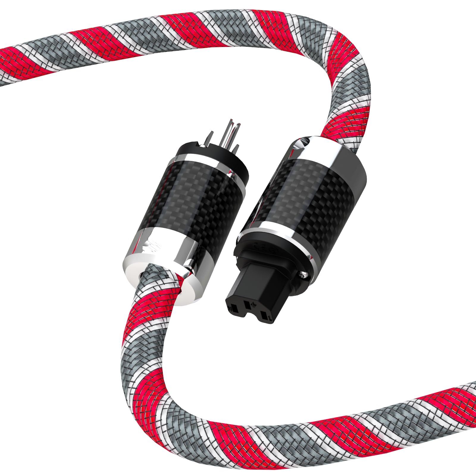 Monosaudio 12AWG HiFiオーディオ電源ケーブル 純銅 3ピン 125V 15A AC IEC320 C13コネクタ ロジウムメッキ電源プラグ オーディオ音質向上 コード ac電源コード 耐久性 赤 灰 白混合編組スリーブ ホームシアター