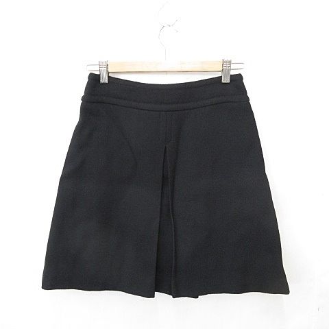 グッチ GUCCI スカート フ ースカート ミニ丈 プリーツ ウール 黒 ブラック 42 AA
