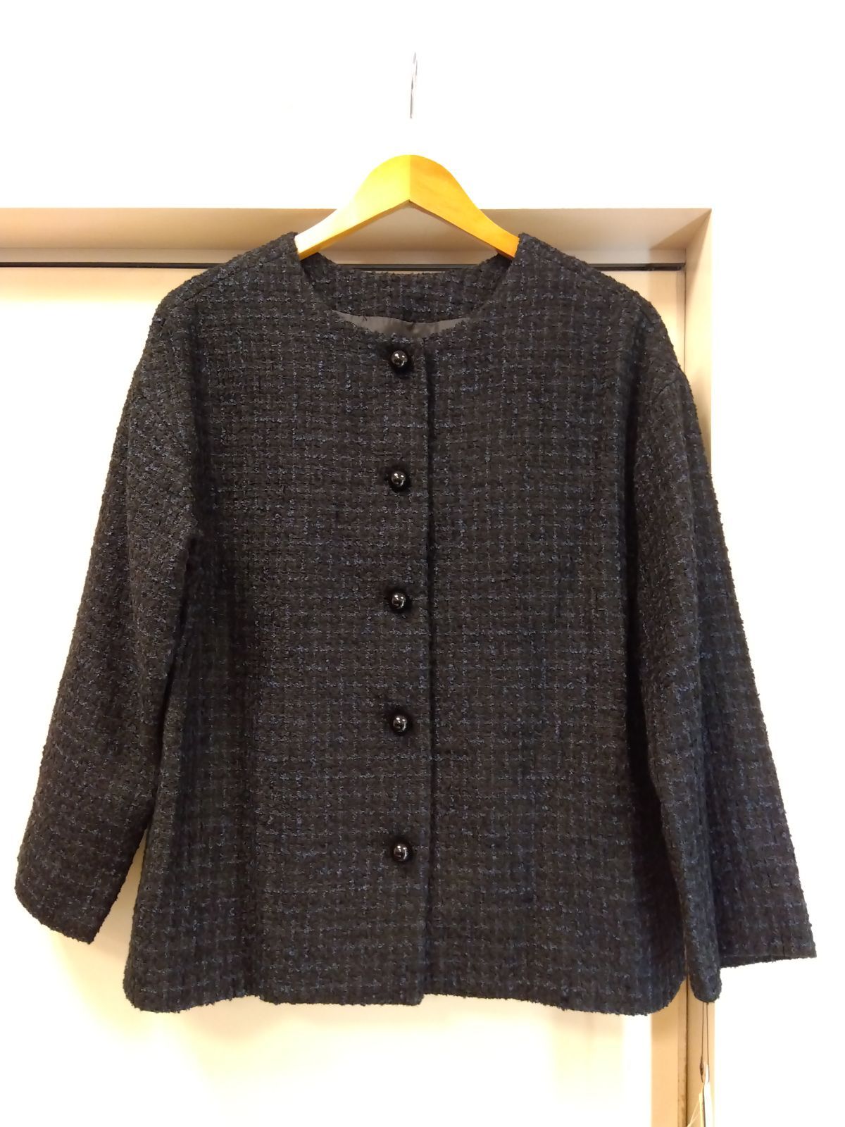  M 7 ビアズリー BEARDSLEY トップス ２ウェイプルオーバー ツイードライク 格子 ネイビー✕ブラック 定価税込 ３３ ０００ 長袖 シャツ ブラウス