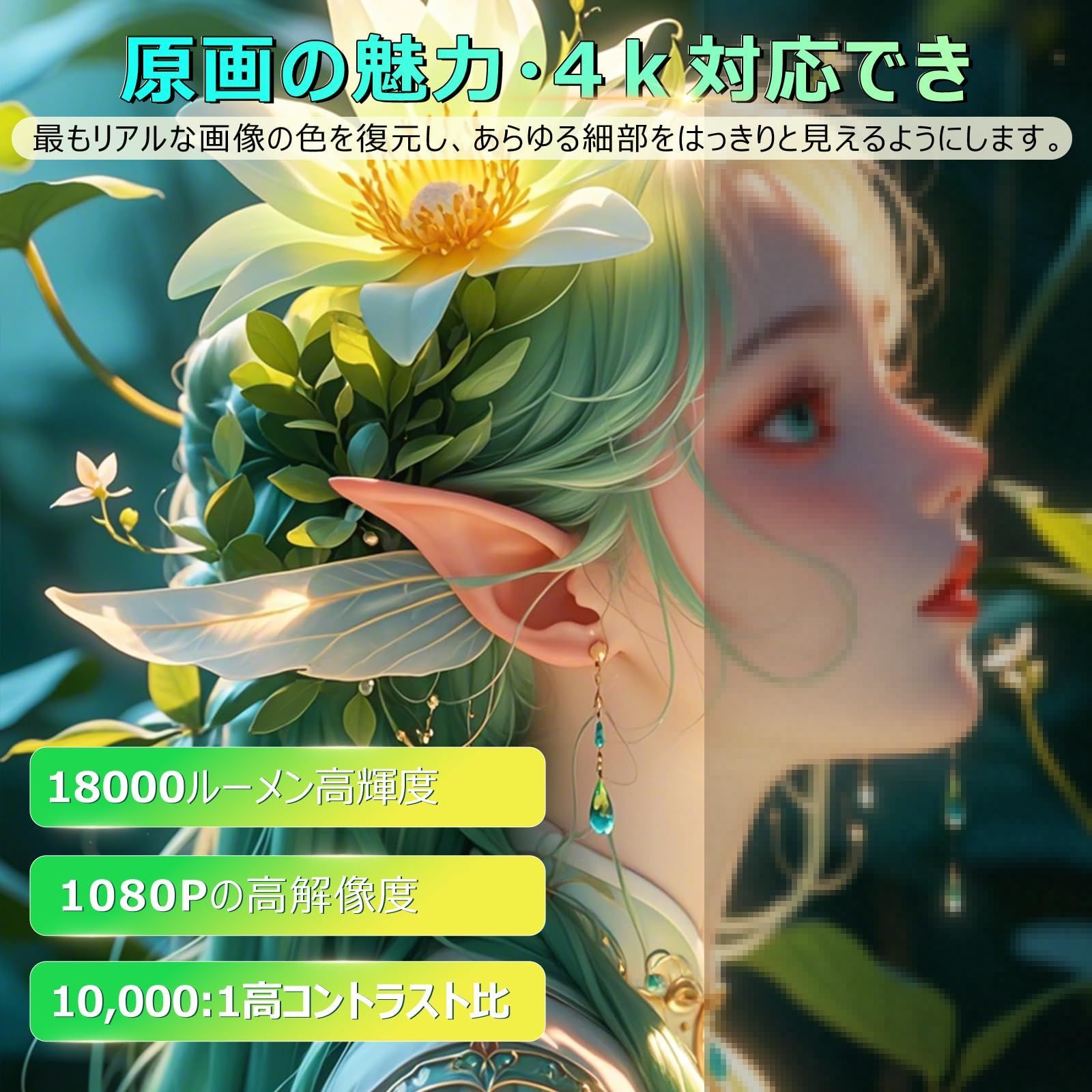 PliPla プロジェクター 家庭用 270°回転 18000LM 4K対応 Android TV搭載 最新登場 PSE認証済み プロジェクター 小型 高輝度 リアル1080P 天井投影 Wi-Fi6瞬間接続 Bluetooth5.4 HiFi