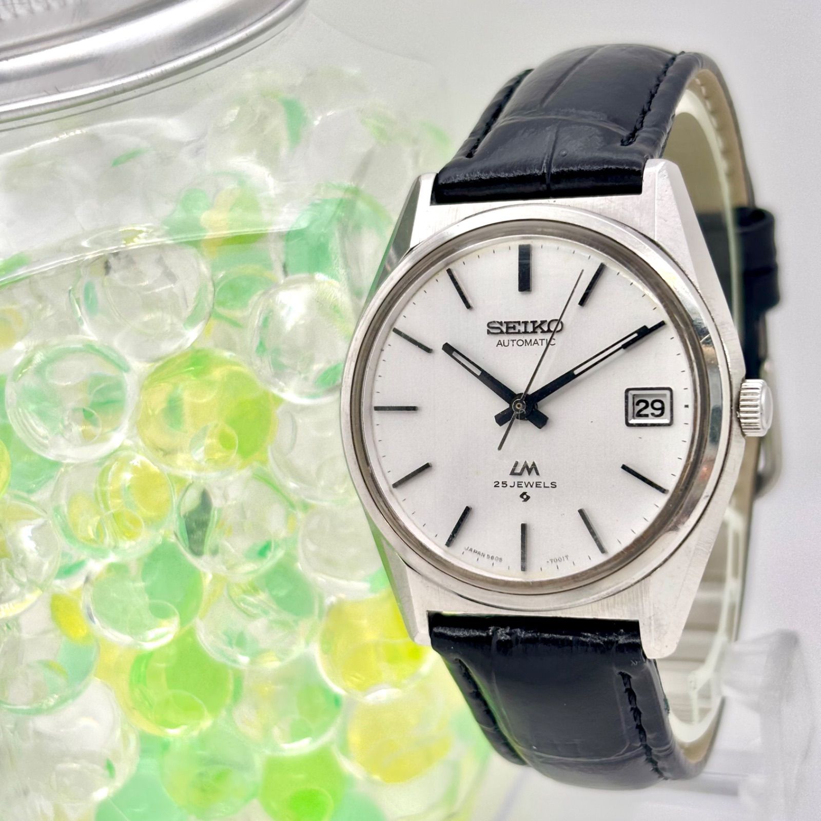 稼働 SEIKO セイコー LOAD MATIC ロードマチック LM 機械式 自動巻き メンズ 腕時計 デイト シルバー 5605-7020 130574 ベルト